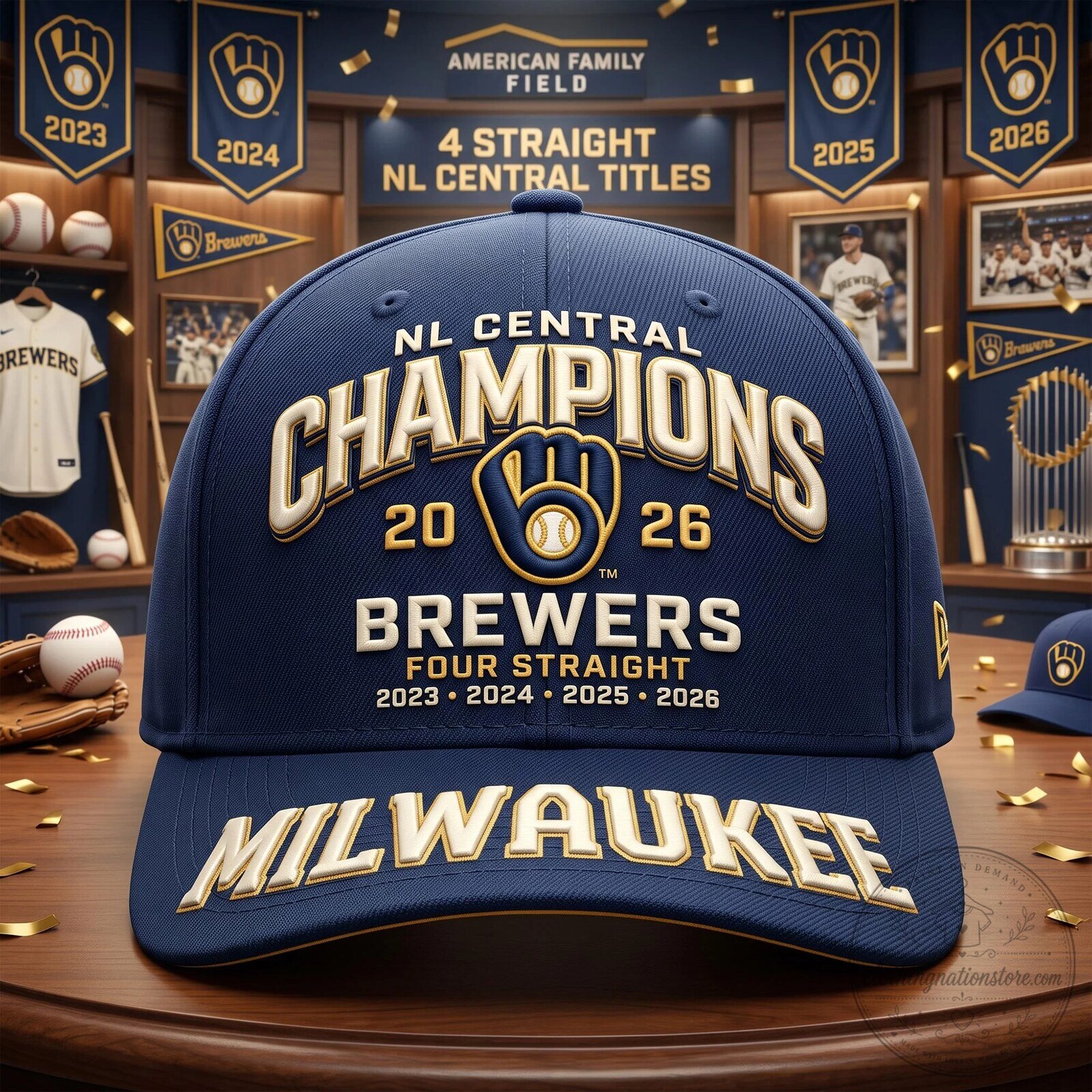 Milwaukee Brewers NL Central Champions Four Straight 2023-2026 Baseball Cap